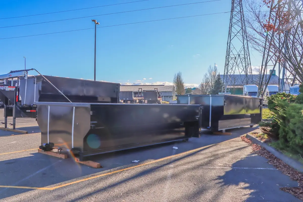 Roll-off dumpster ready for waste disposal at job site for Concrete Dumpster Rental in Carmel